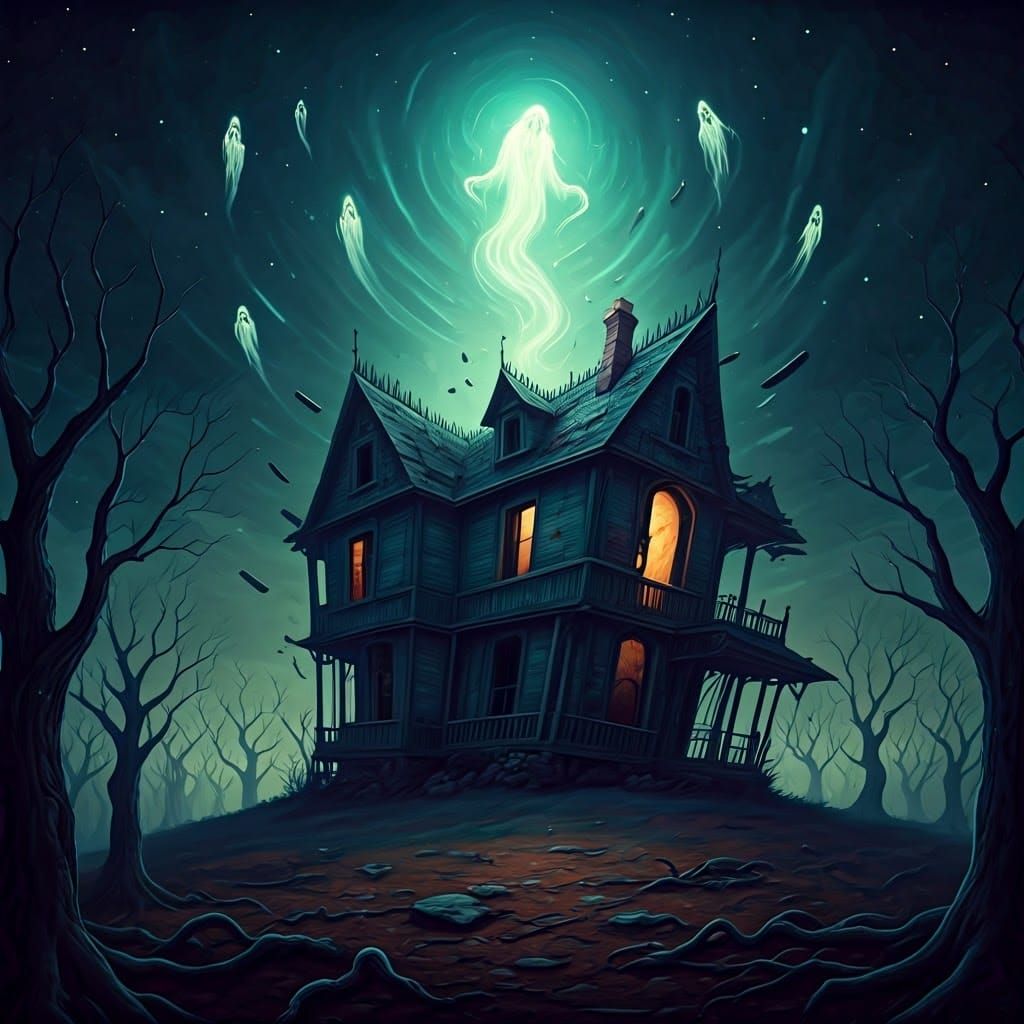 Mystical Haunted Mansion with Ethereal Specters