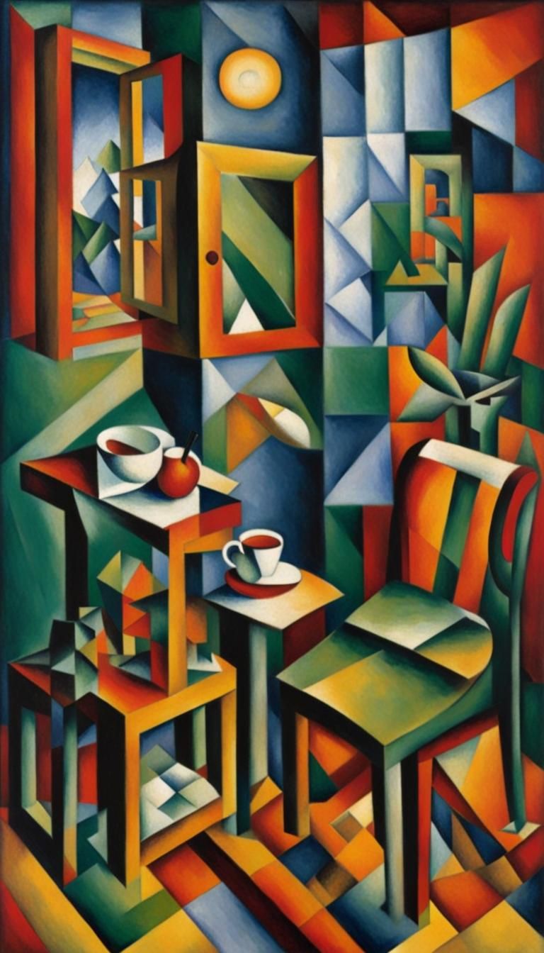 Cubist Room Interior in Style of Jean Metzinger
