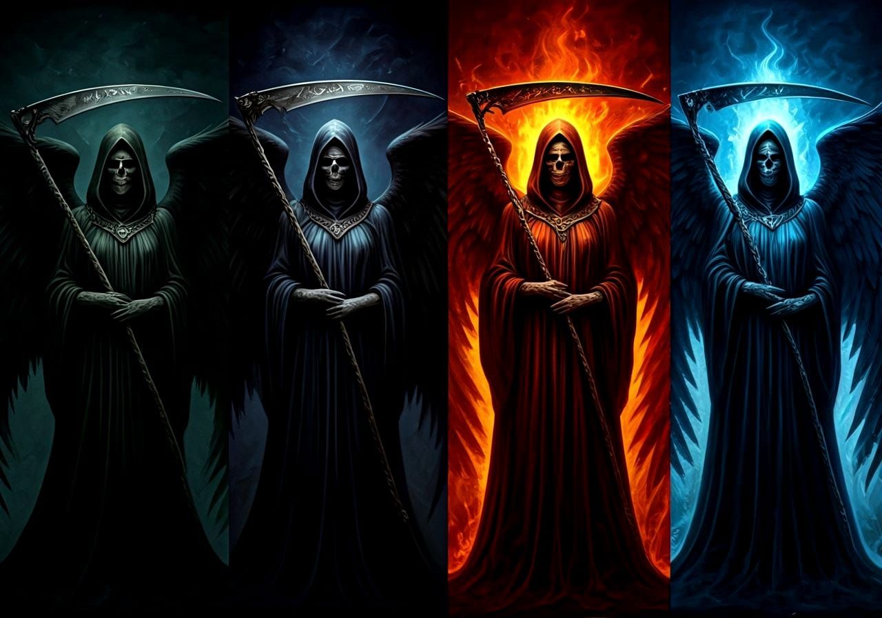 Four Gothic Angels of Death with Elemental Runes
