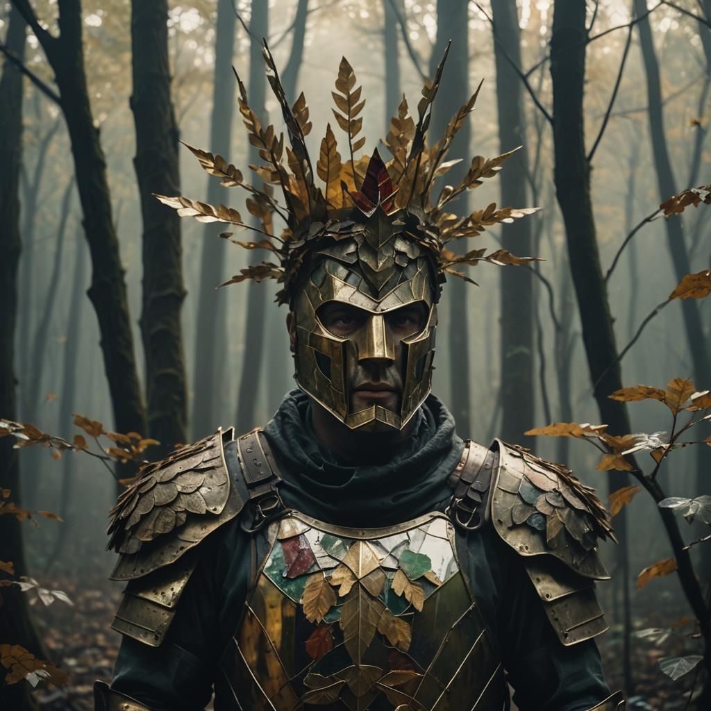 Man in Mirror Mask and Stained Glass Crown