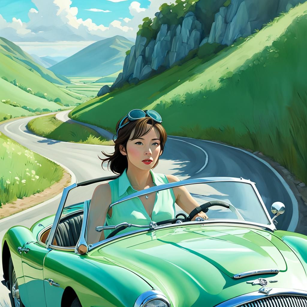 Girl in Austin-Healey: Watercolor Art