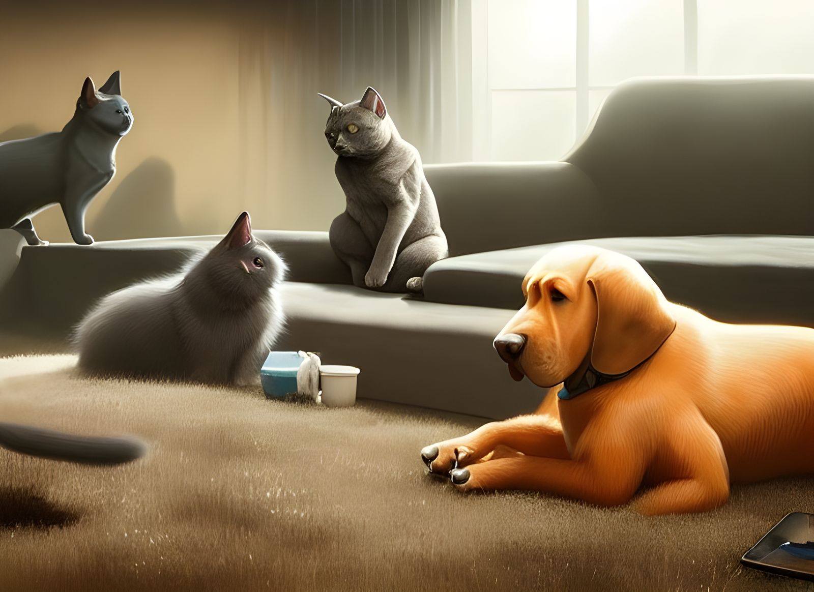 Dog and Cat Mischief, Digital Artisan Painting