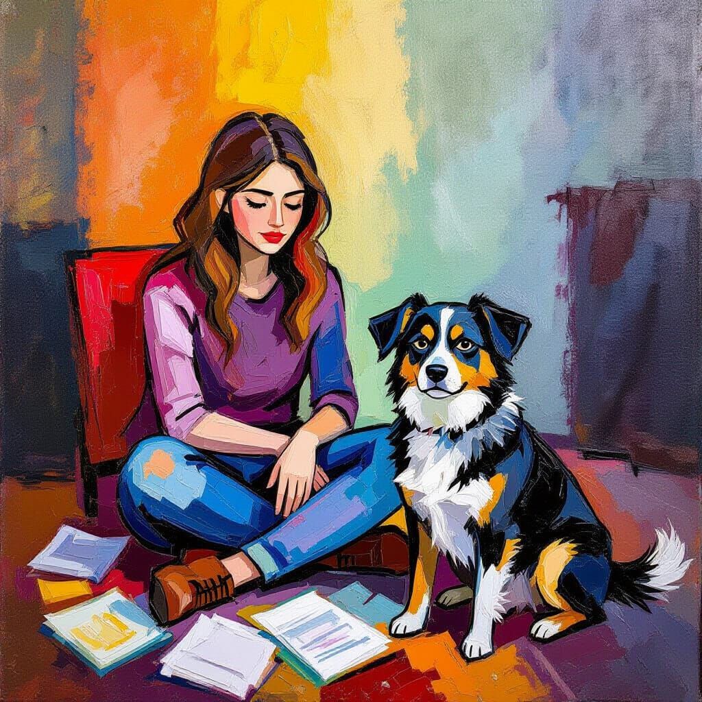 Student's Dog Ate Homework in Expressionist Oil Painting