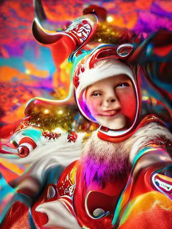 Santa Claus Boy Rides Sleigh in Space: Psychedelic Art