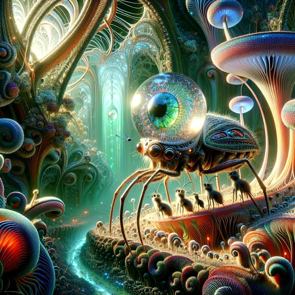 Surreal Alien Landscape with Compound Eye in 3D