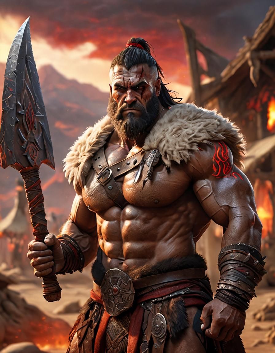 Muscular Barbarian with Axe Concept Art