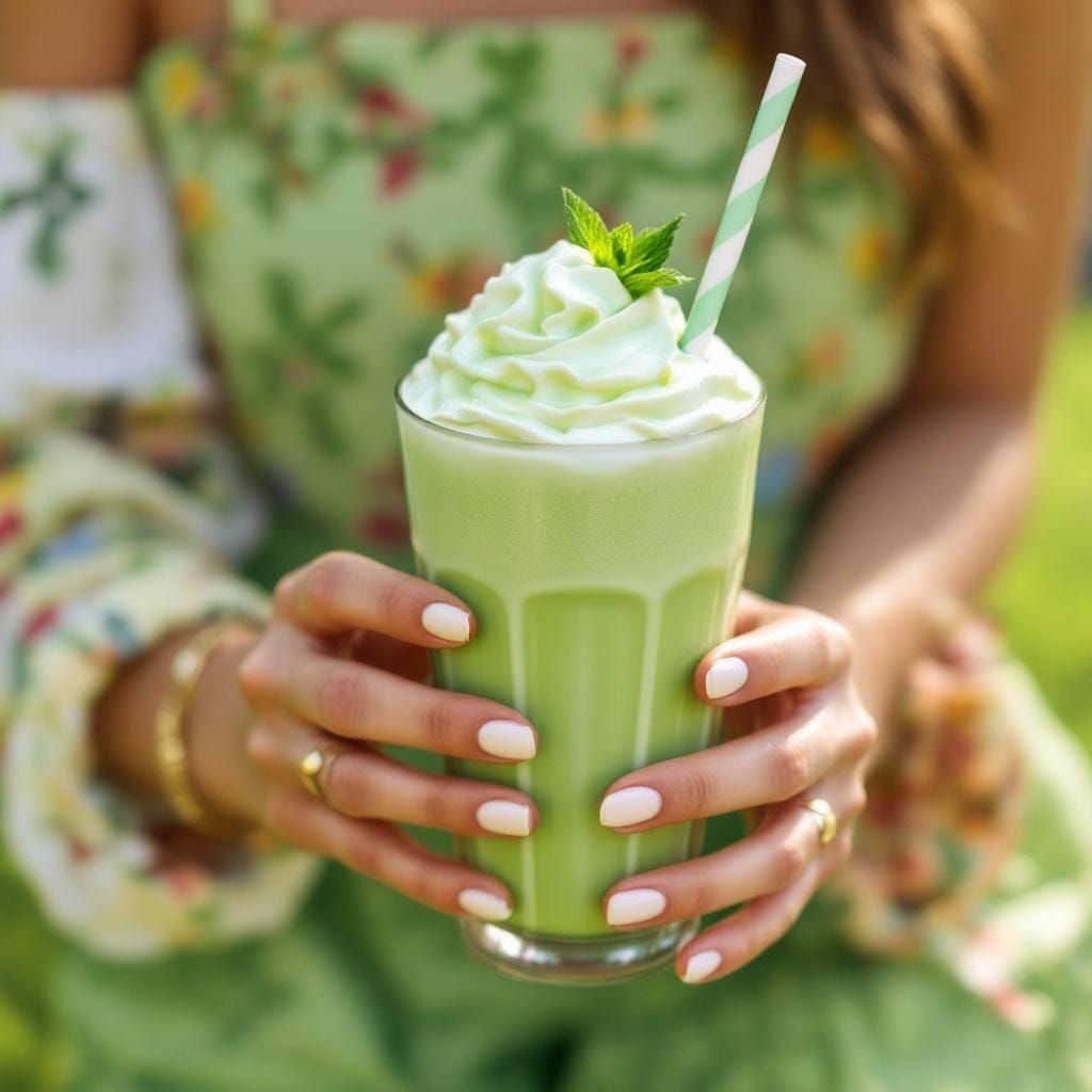 Green Milkshake on Lawn in Illustrative Surrealism