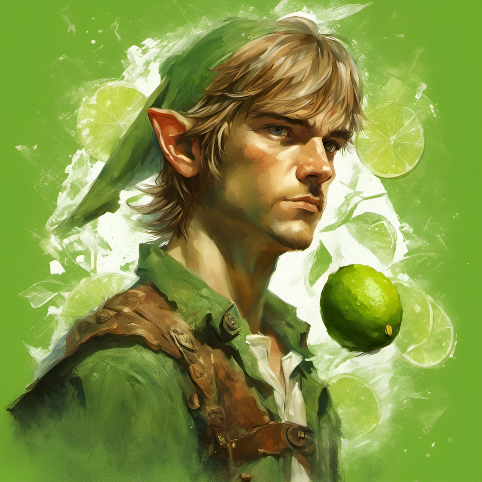 Link Portrait Holding Lime in Digital Illustration