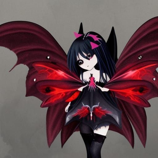 Blood Moon Fairy Wings in Dark Goth Anime Style
