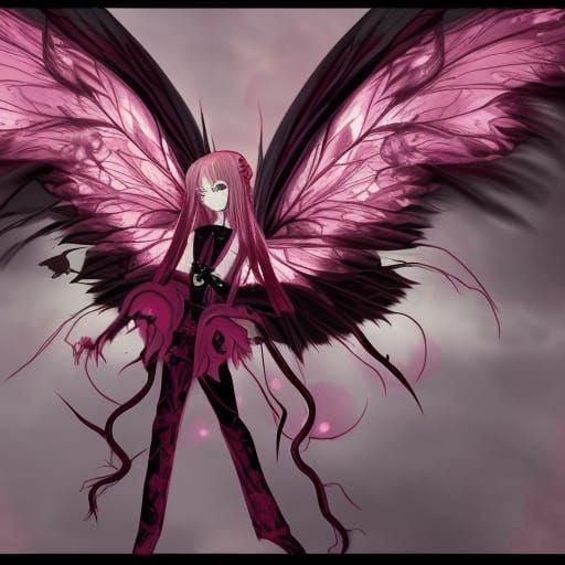 Gothic Anime Fairy Wings Under Blood Moon