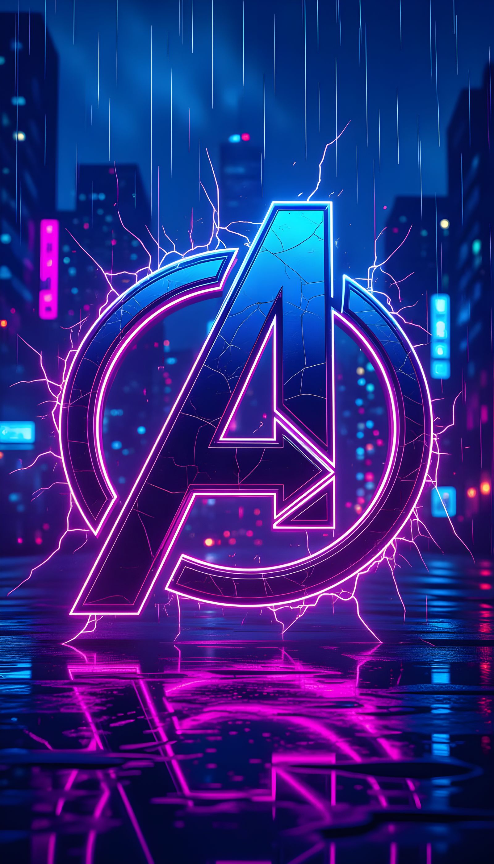 Futuristic Avengers Logo in Cyberpunk Style