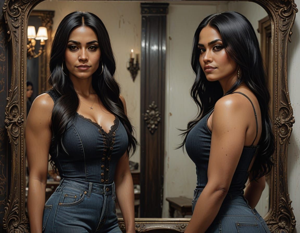 Sensual Woman in Gothic Dress and Casual Wear