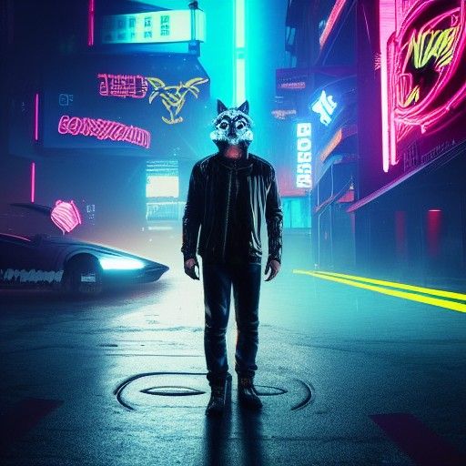 Cyberpunk Fox Mask in Neon Miami Thunderstorm