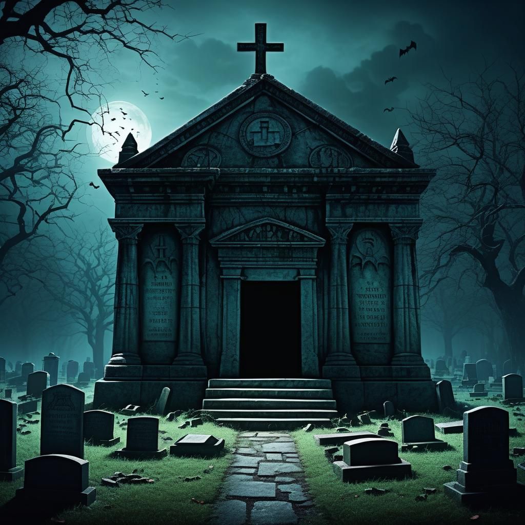 Haunted Tomb in Graveyard: Gothic Horror Scene