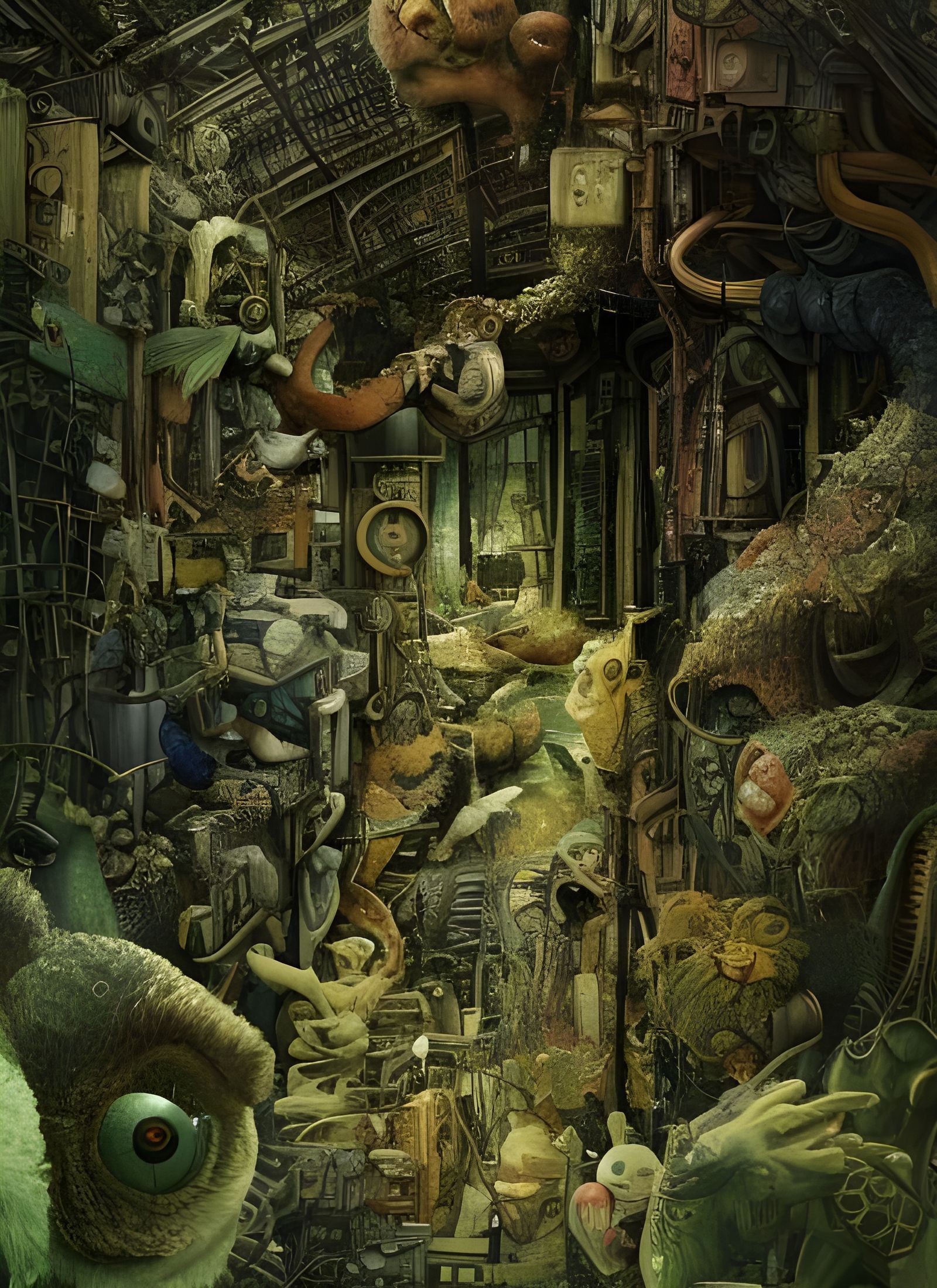 Futuristic Cityscape with Bizarre Creatures: Digital Art