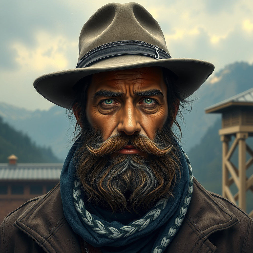 Detailed Digital Painting of Bearded Man with Hat