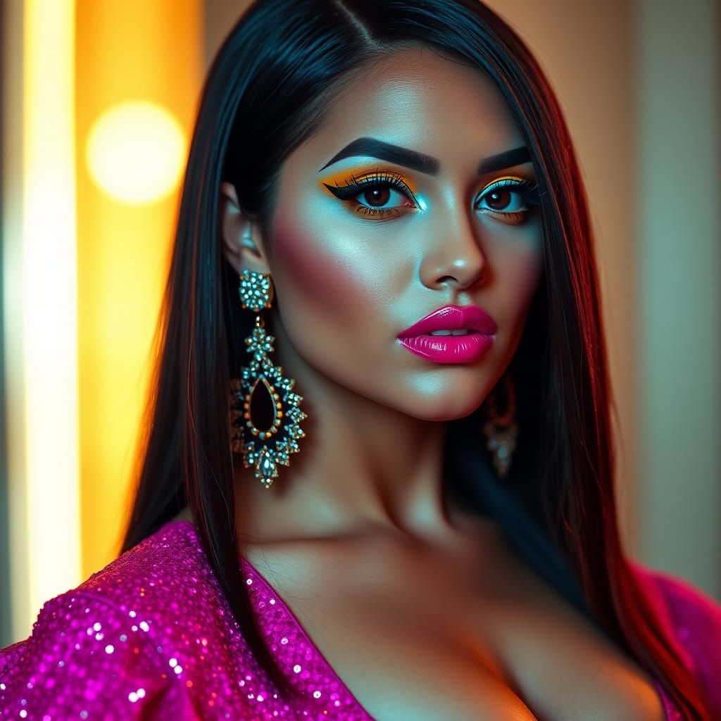 Futuristic Glamour: A Confident Woman in High-Fashion Style