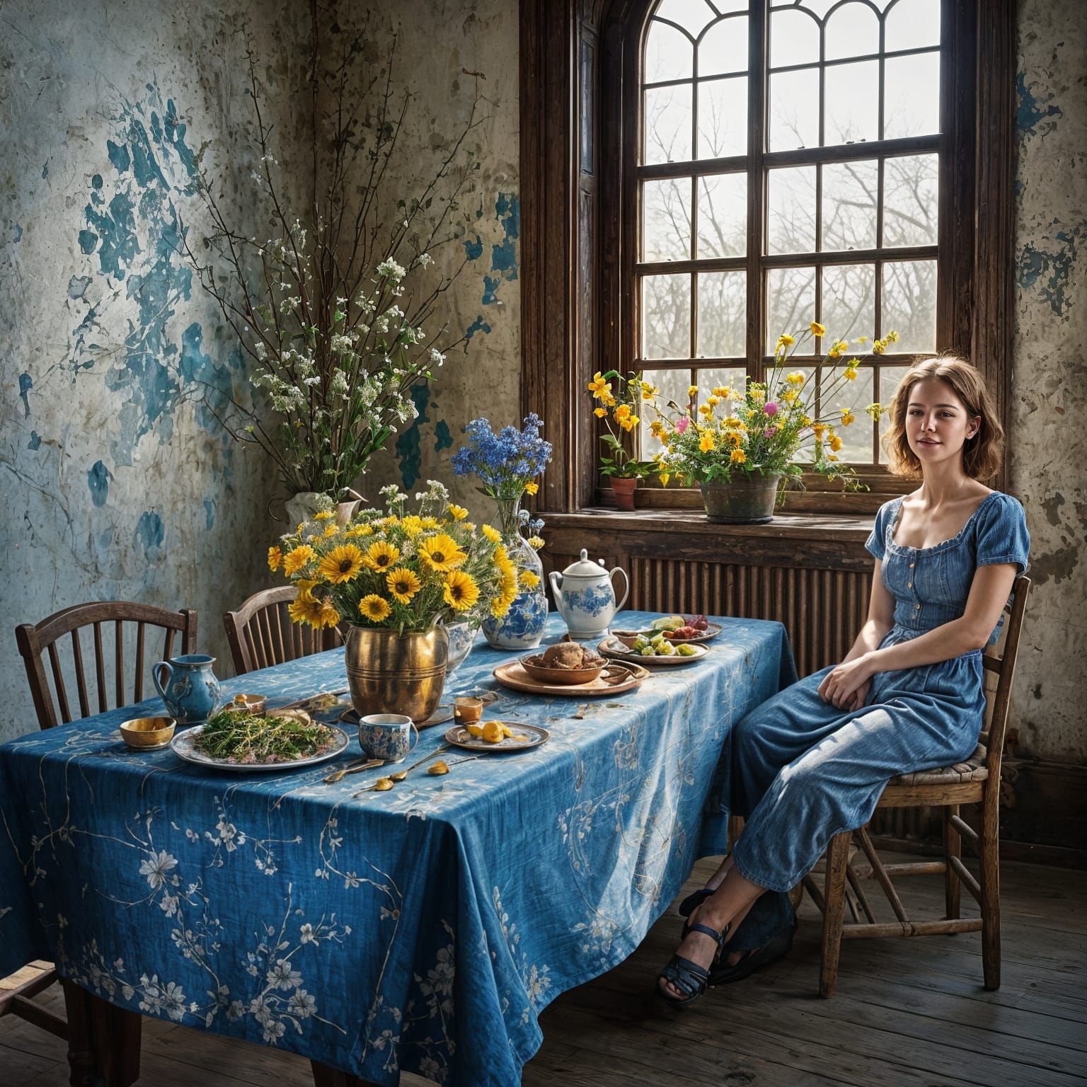 Hyperrealistic Dry Flower Arrangement with God Rays