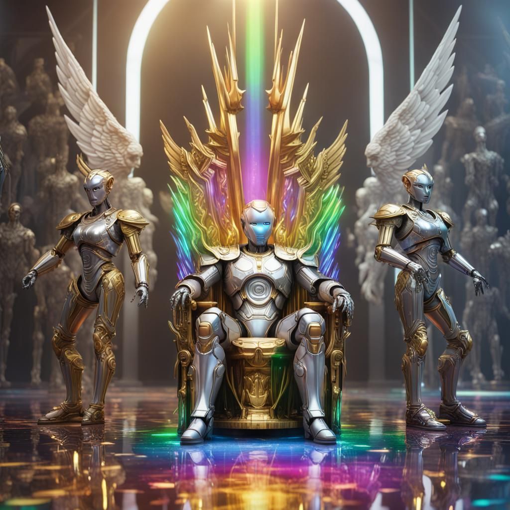 Robot God on Throne with Angelic Legion