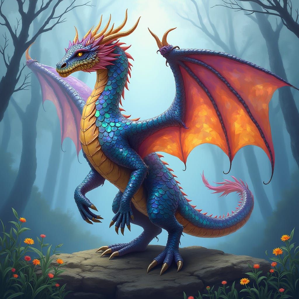 Majestic Dragon Unfurls in Ethereal Landscape