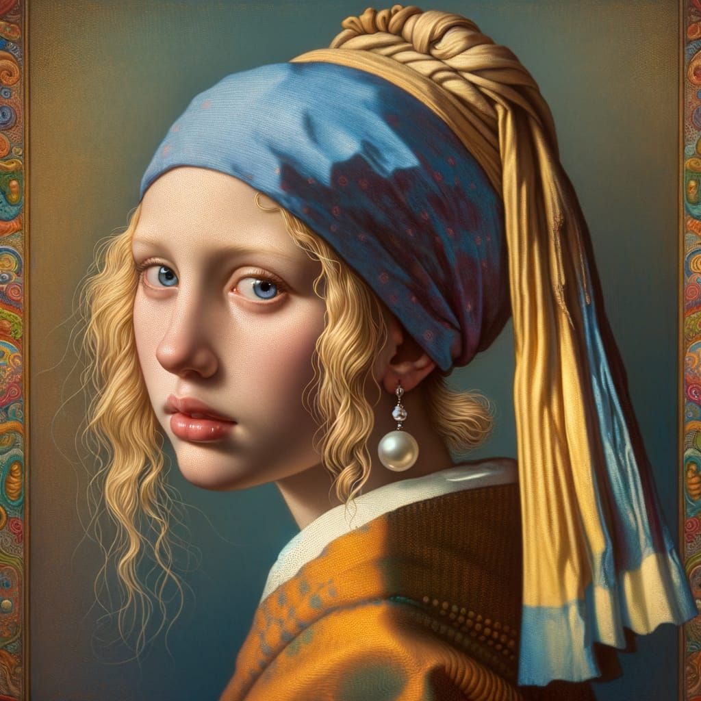 A Blonde Girl in Hyperrealistic Latin American Folk Art Styl...