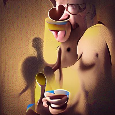 Grandfather Eating Cereal in Dark Room