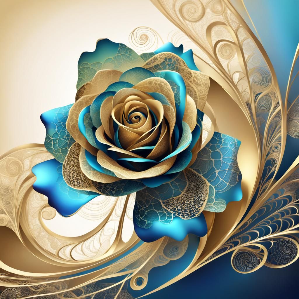 Golden Lace Rose Unfolding: Abstract Vector Fractal