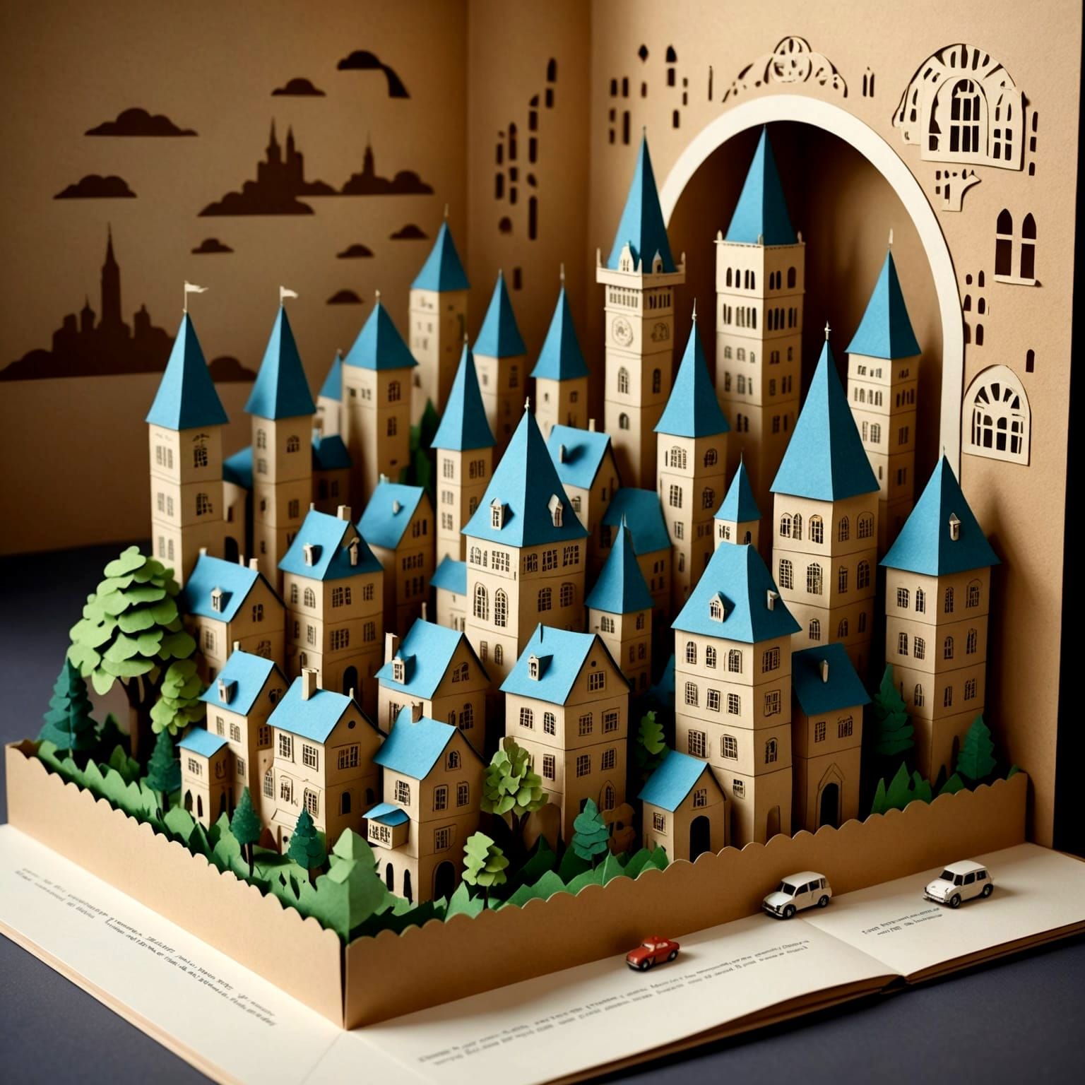 Miniature Paper City in Pop-Up Book Style
