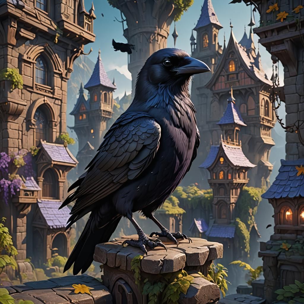 Adorable Raven in Detailed Matte Painting