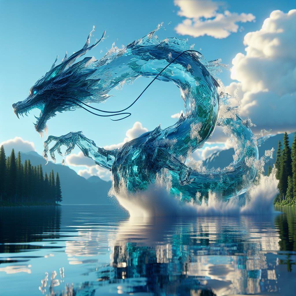 Transparent Water Dragon Emerges from Crystal Clear Lake in ...