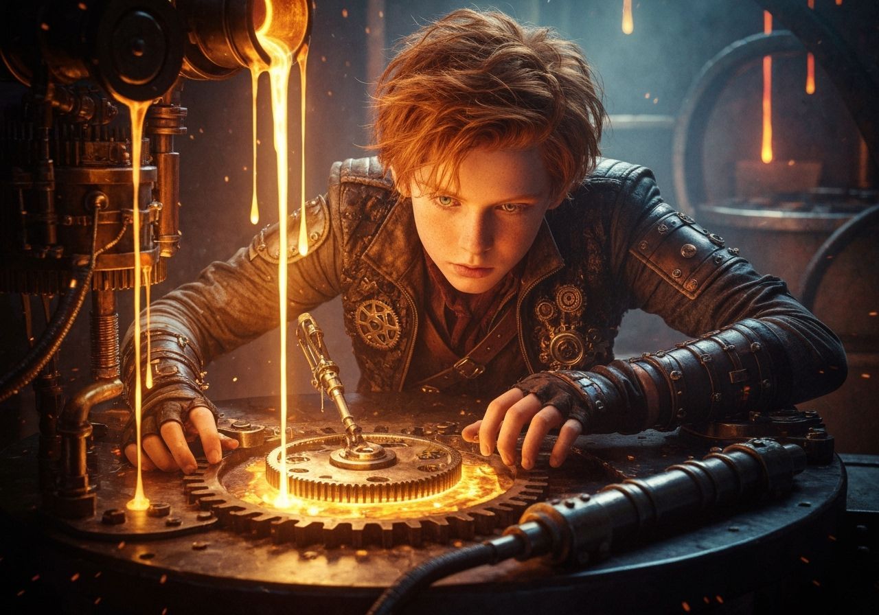 Steampunk Rebel Boy and Kinetic Machine