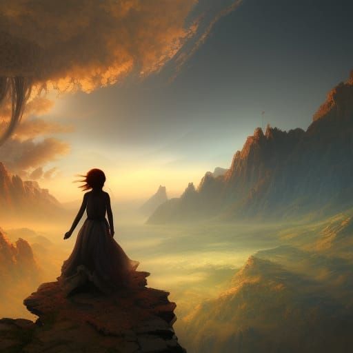 Girl Floating in Clouds: Fantasy Concept Art