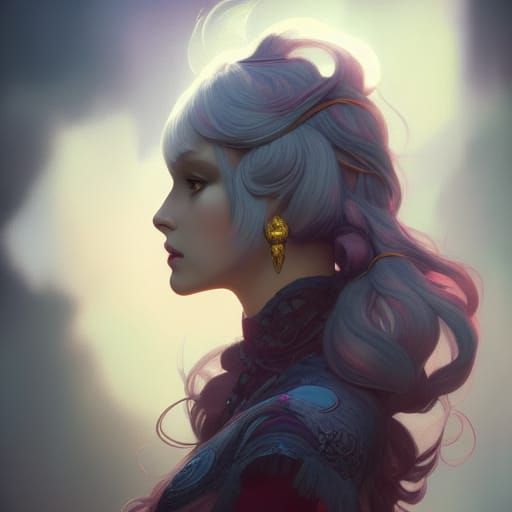 Detailed Portrait of Nebelung Cat in Digital Art Style