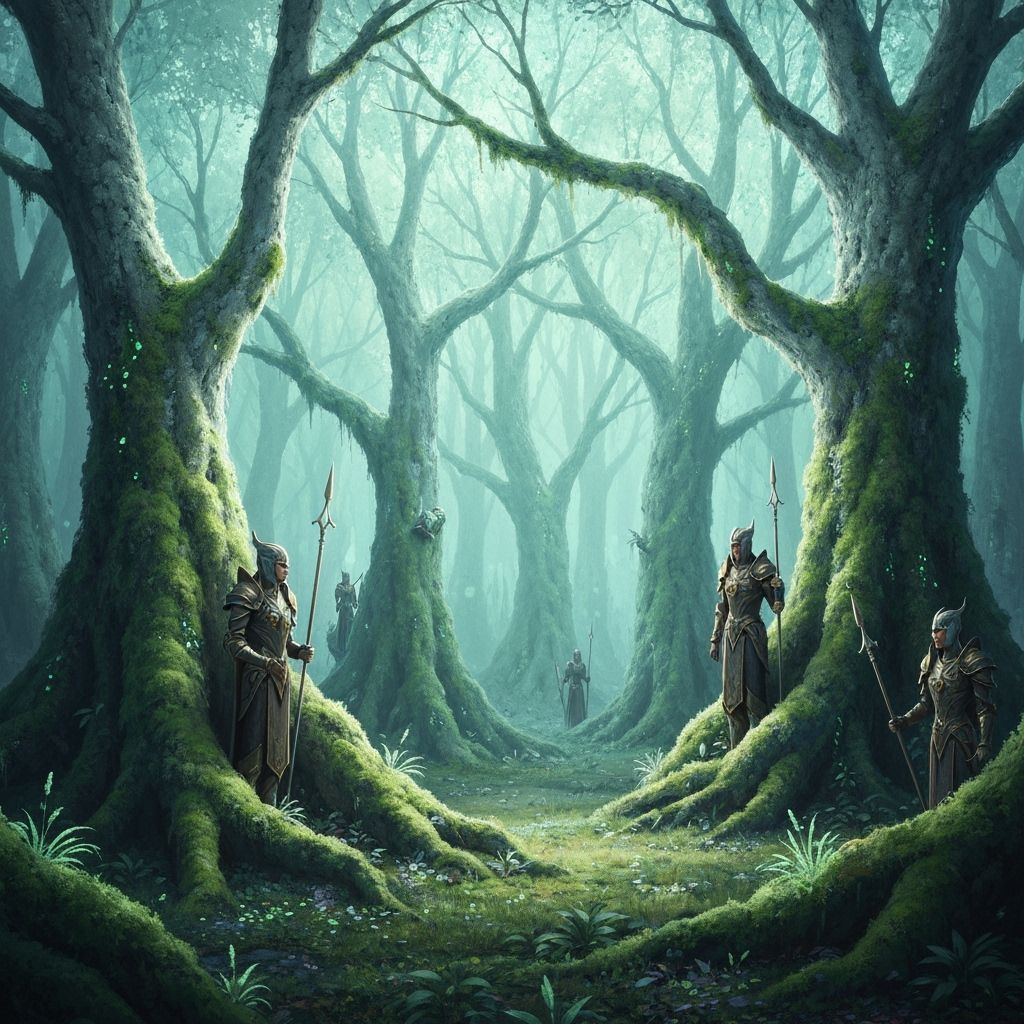 Mystical Forest With Elves and Ancient Trees