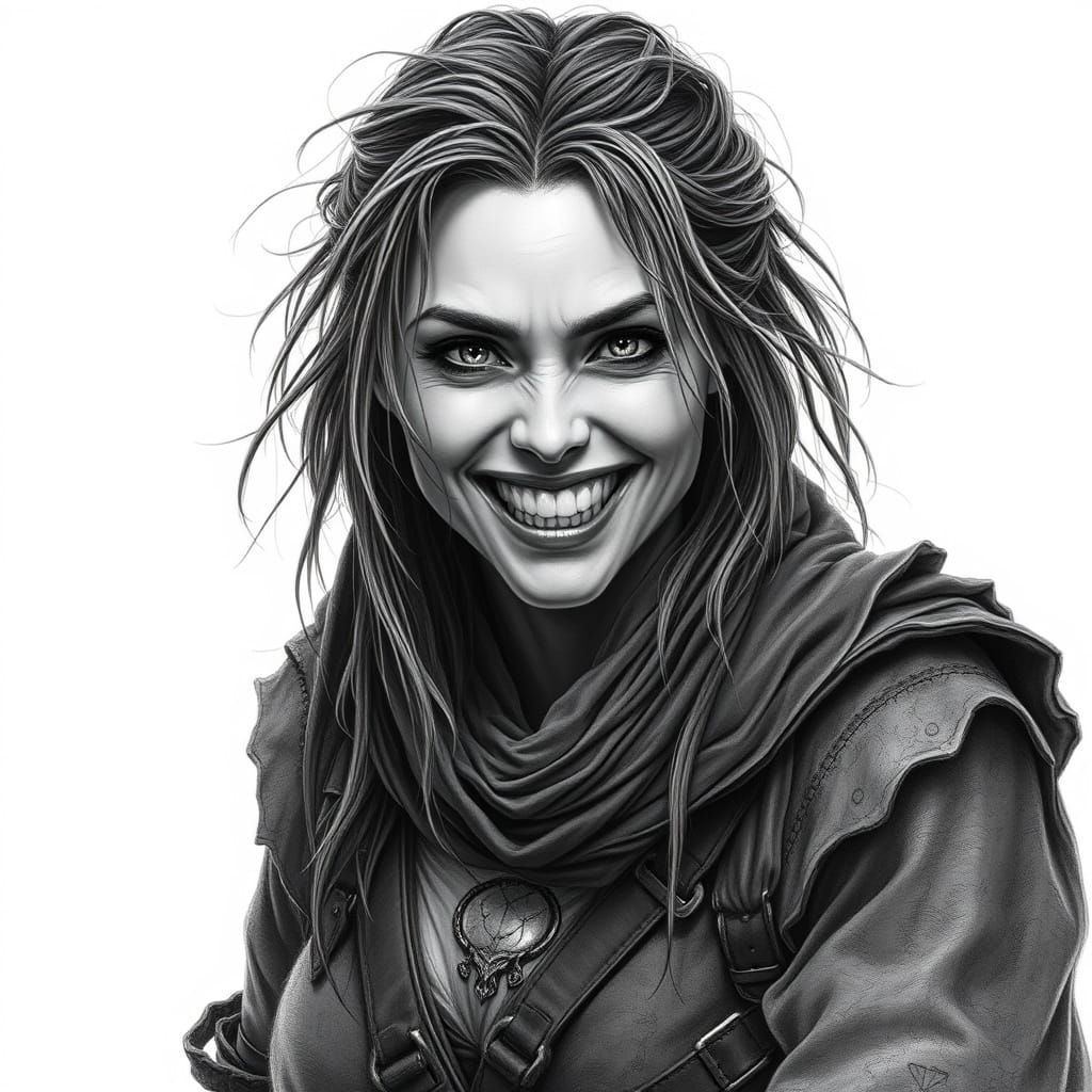 Dark Fantasy Bandit Woman in Medieval Leather Attire