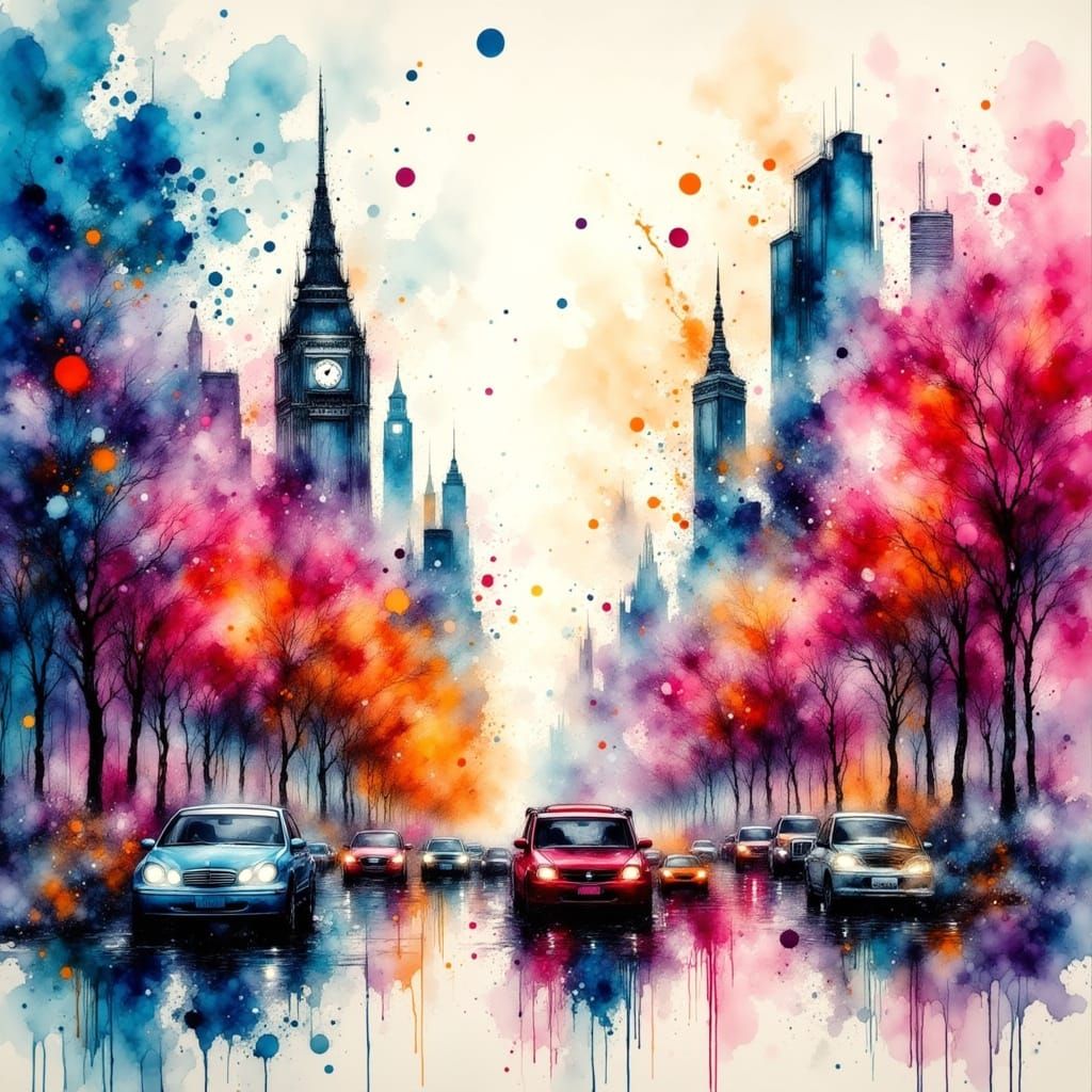 London Cityscape in Vibrant Abstract Expressionist Style