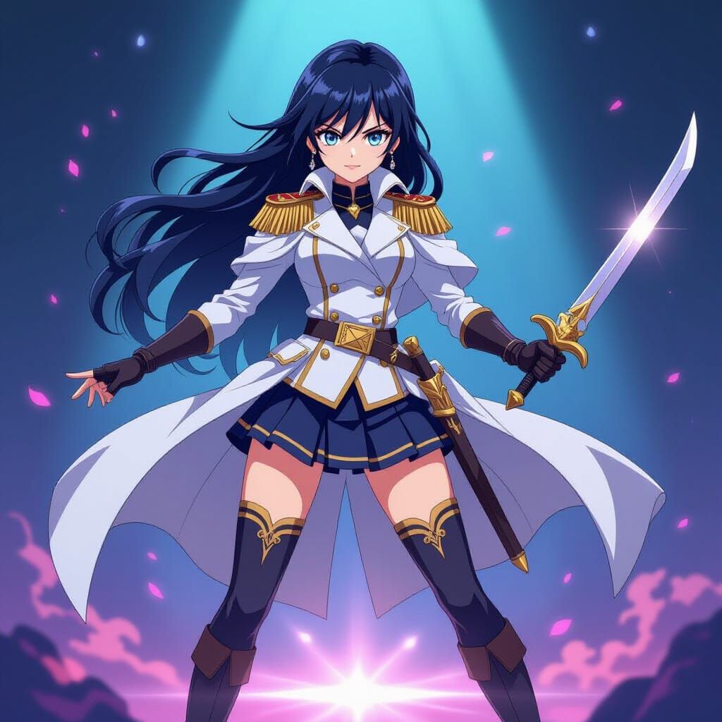 Anime Female Admiral With Sword in Navy Uniform