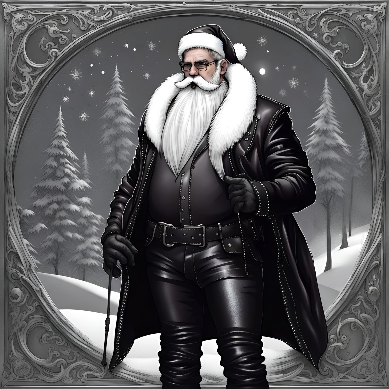 Gothic Leather Santa Claus AI Art
