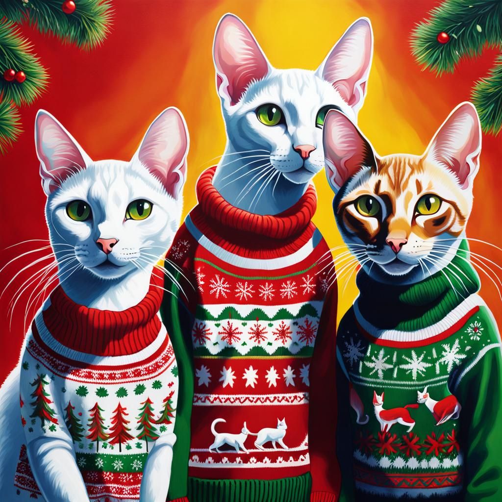Oriental Cats in Christmas Sweaters, Graffiti Art