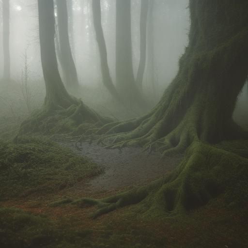 Man Sinking in Quicksand in Misty Forest