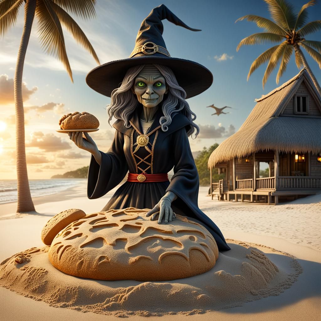 Sand Witch Wins Gold Medal at Sunrise: Hyperrealistic 3D Ren...