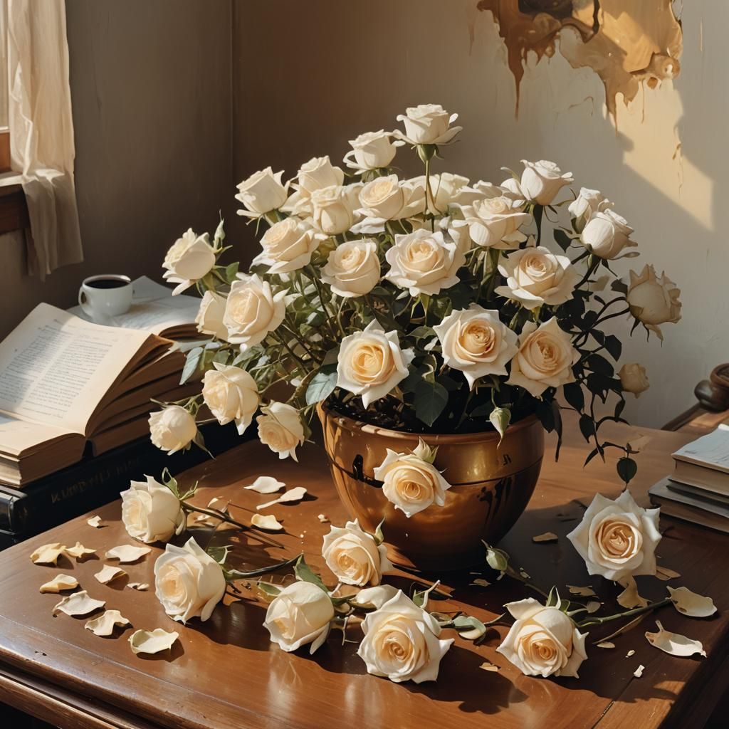Surreal Still Life: Wilted Roses in Oil