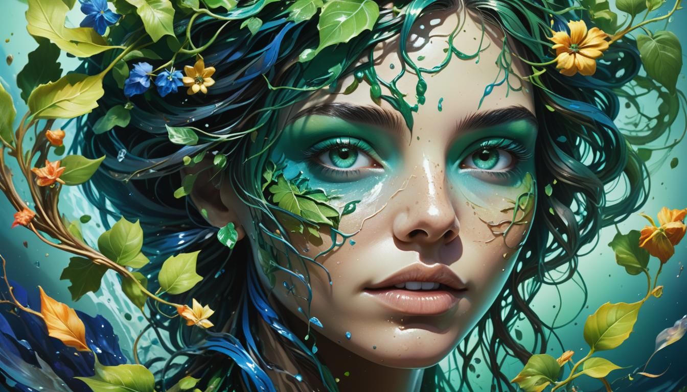 Ethereal Woman Emerges from Earth as Splash Art