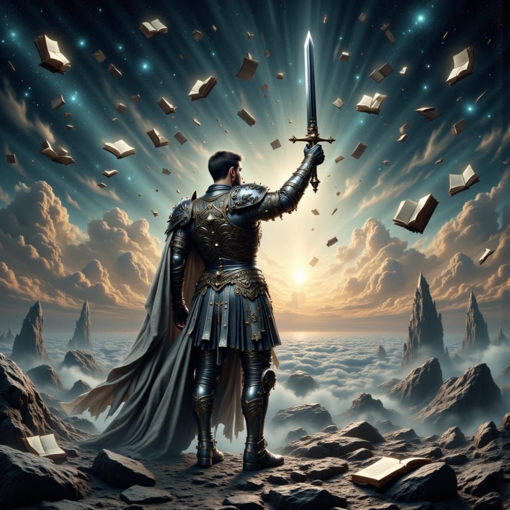 Knight on Saturn Rings in Gothic Art Style