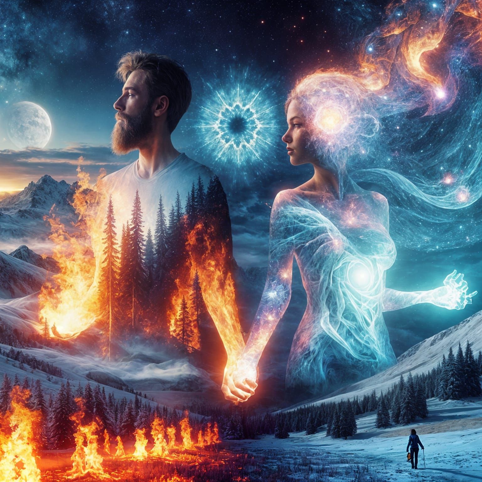Ethereal Cosmic Landscape: Fire and Ice Unite