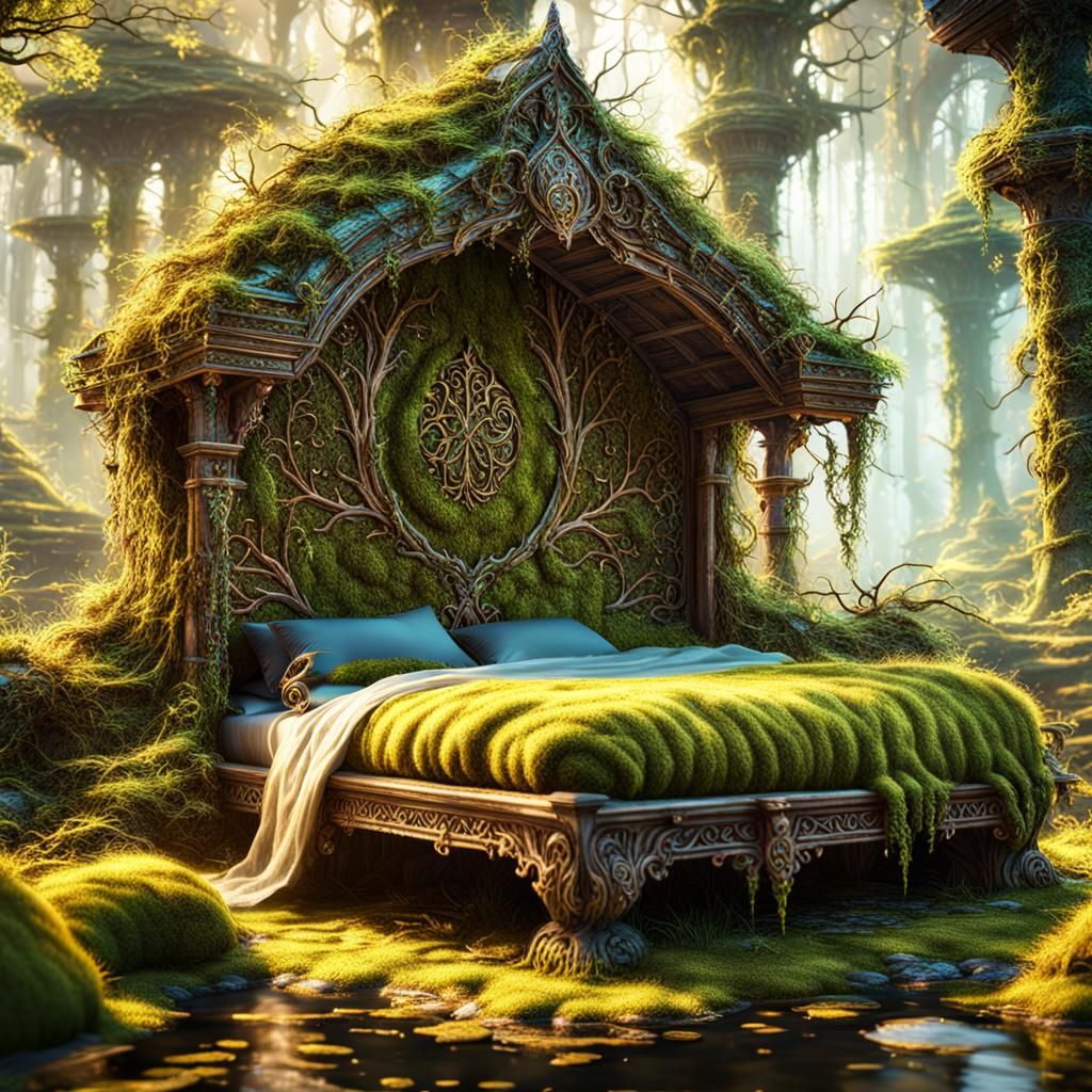 Fantastical Fairy Bed of Moss in Detailed Matte Painting