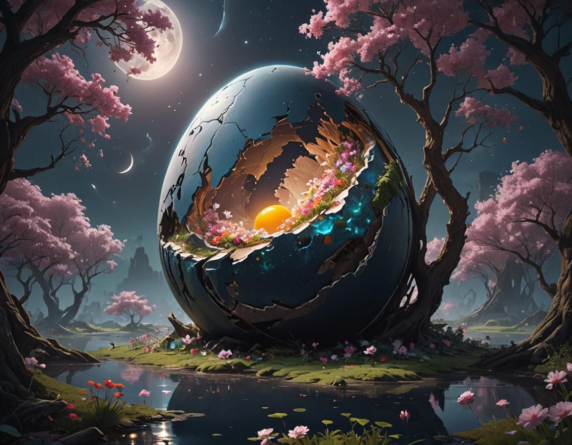 Surreal Earth Egg Cracking Concept Art