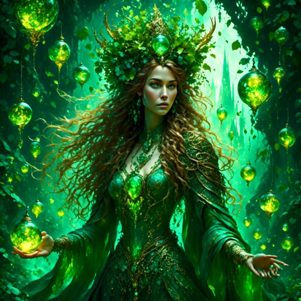 Otherworldly Witch in Silk Robes Under Moonlight