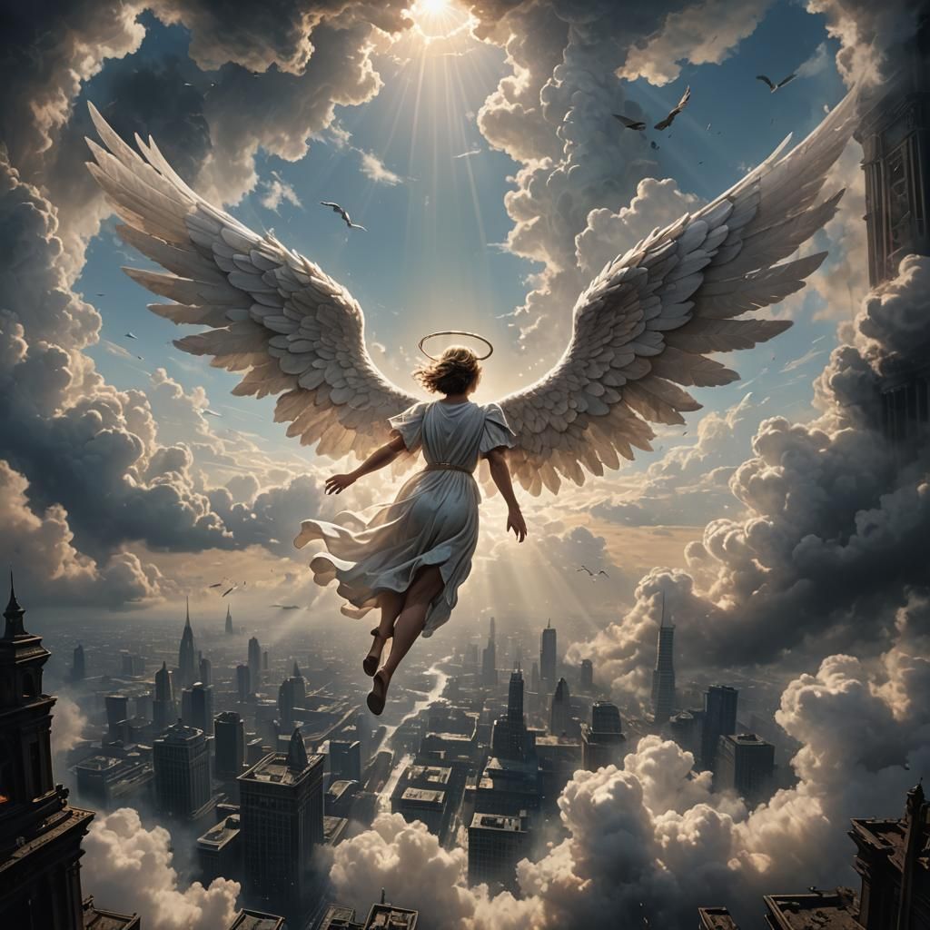 Angel Descends Bringing Light to Dark City
