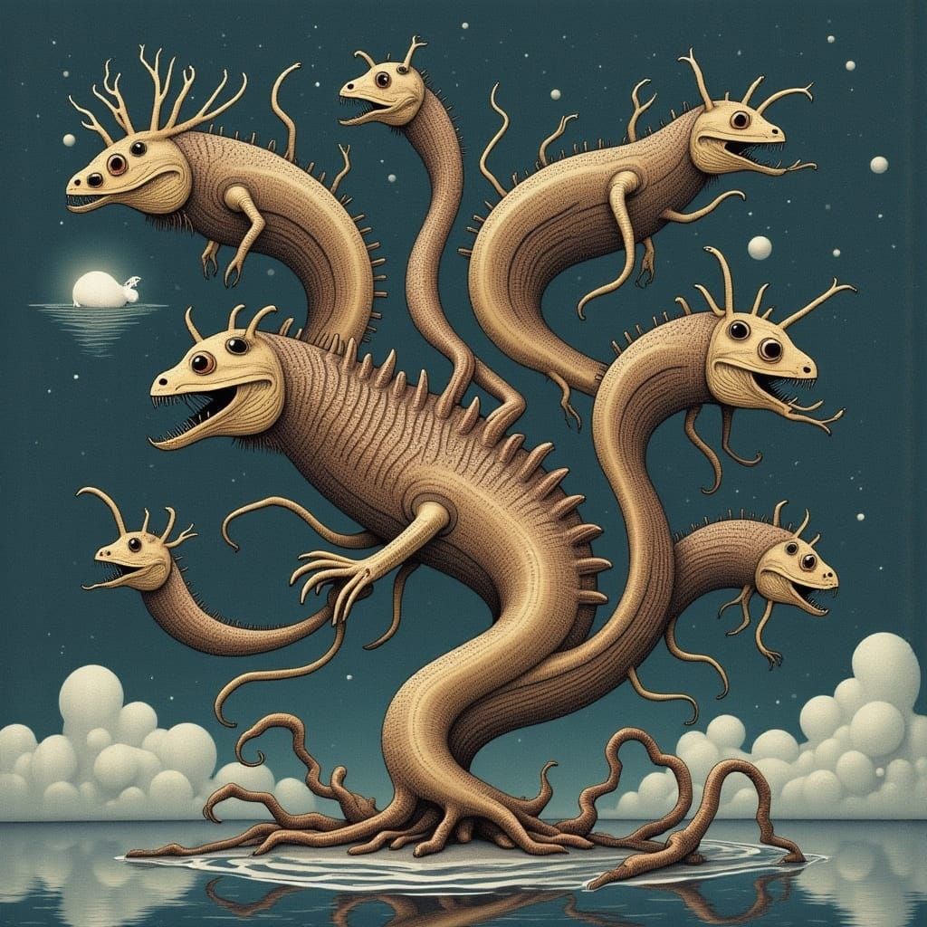 Surreal, Cyberpunk-Style Vaporous Hydra in Mid-Flight